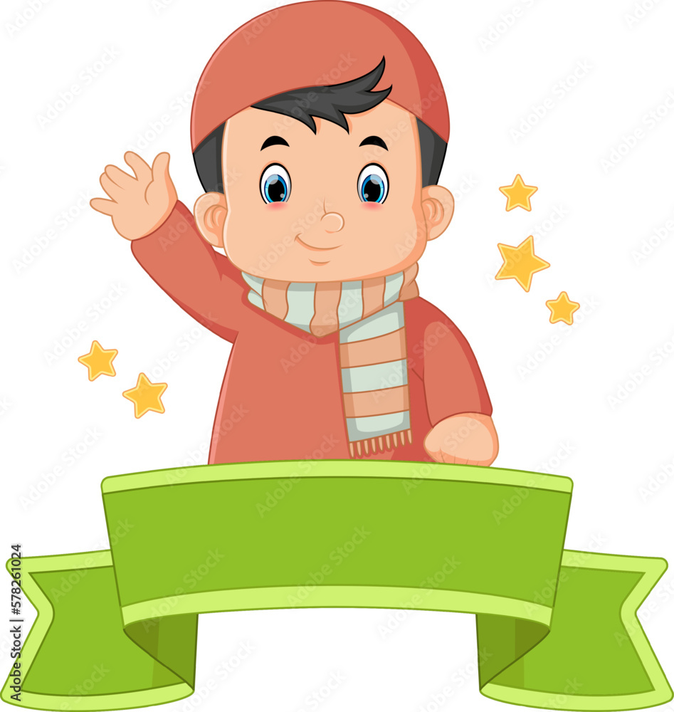 a cute Muslim boy waving a sign to say hello a cute Muslim boy waving a sign to say hello
