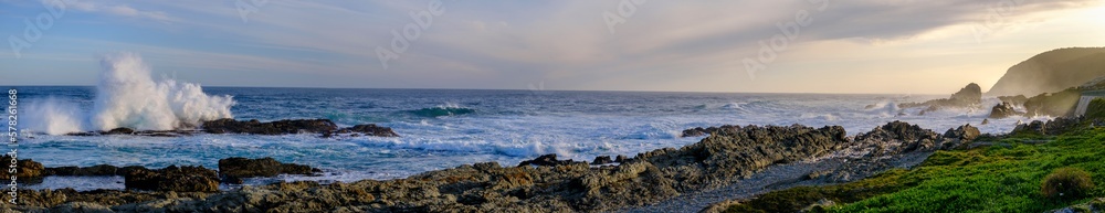 South Africa, Eastern Cape, Panoramic view of rugged bank of Storms River South Africa, Eastern Cape, Panoramic view of rugged bank of Storms River