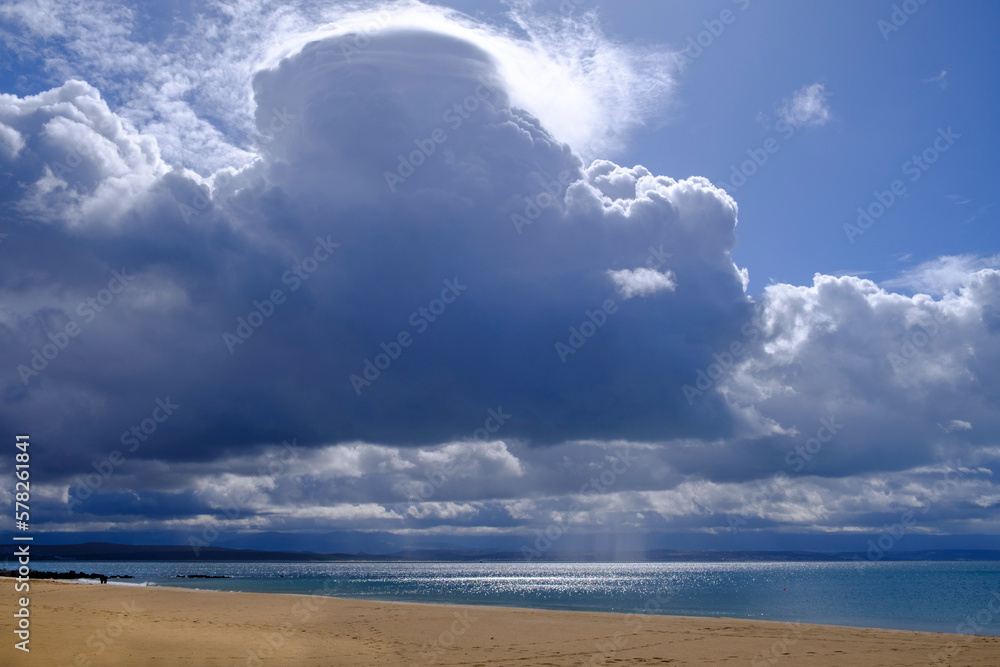 South Africa, Western Cape, Mossel Bay, Large thick clouds over Santos Beach South Africa, Western Cape, Mossel Bay, Large thick clouds over Santos Beach