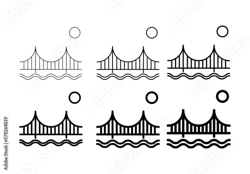 Fototapeta Naklejka Na Ścianę i Meble -  Set of Silhouette bridge icon, urban architecture design, travel line construction symbol vector illustration