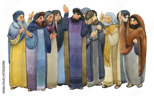 Fotografie, Obraz Watercolor illustration of Pharisees, Old Testament Jews, scribes