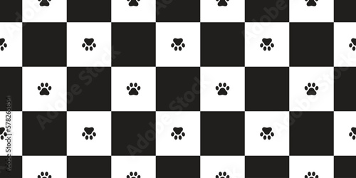 dog paw seamless pattern footprint checked tartan plaid vector cartoon cat pet tile background gift wrapping paper repeat wallpaper illustration scarf isolated design