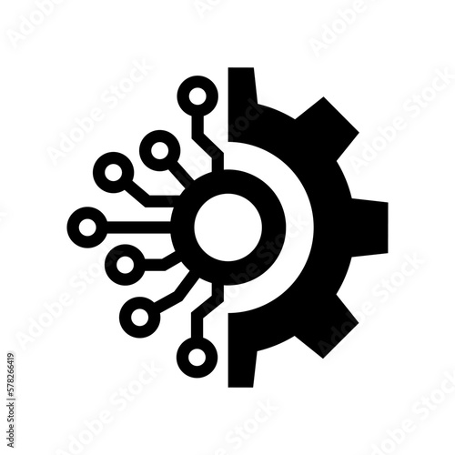 Circuit board with gear icon, Smart AI Cogwheel engineering technological concept, Digital technology, Vector illustration