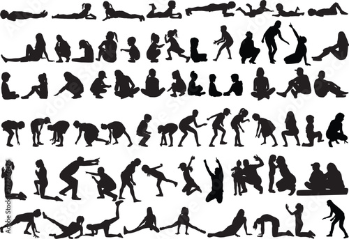 People silhouettes in different body positions.	
