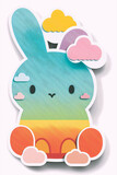 Cute rabbit die cut design, colorful, vibrant colors, vector,white background