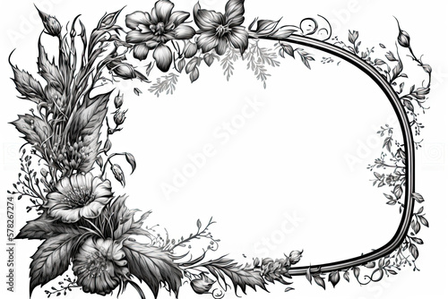 Black and White frame floraldecorations - Generative AI
 photo