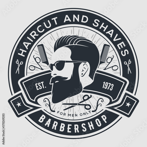 Barbershop poster, banner template with Bearded men. Vector illustration	
