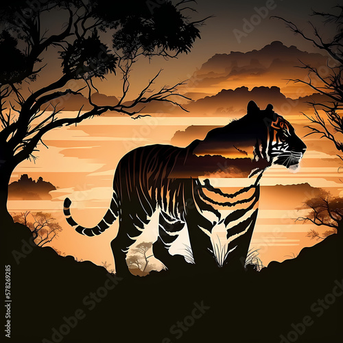 Tiger Silhouette Animal Safari. Generative AI