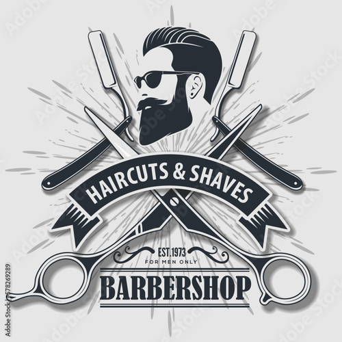 Barbershop poster, banner template with Bearded men. Vector illustration	
