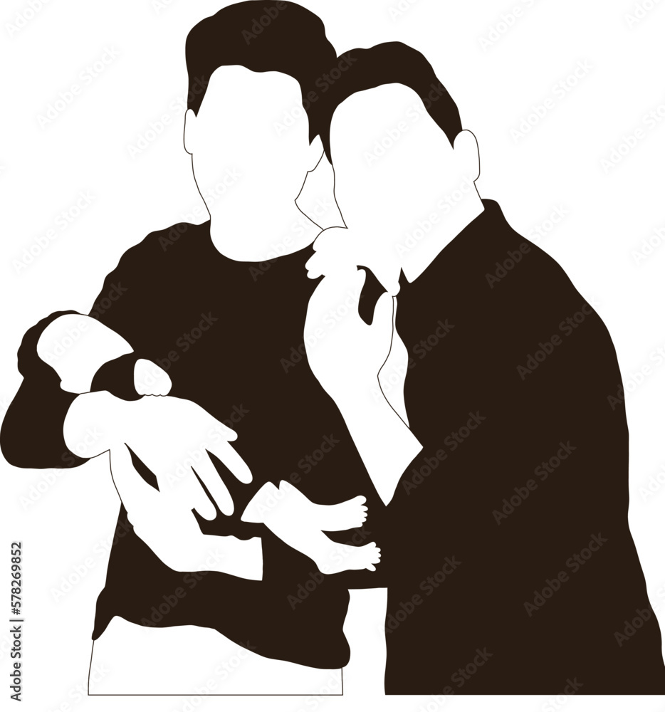 A silhouette of a family with a girl on her shoulders.