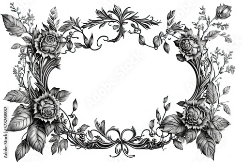 Black and White frame floraldecorations - Generative AI
 photo