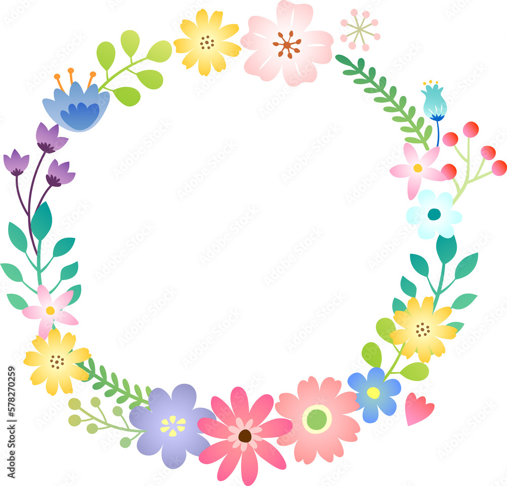 Beautiful wreath. Elegant round wreath of various flowers and plants.