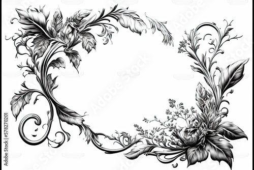 Black and White frame floraldecorations - Generative AI
 photo