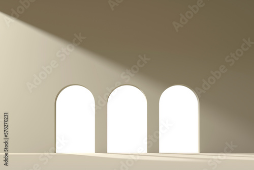 3d render background with pastel color arch and door for image compositing