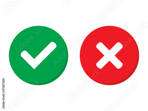 Foto Green tick and red cross checkmarks in circle flat icons
