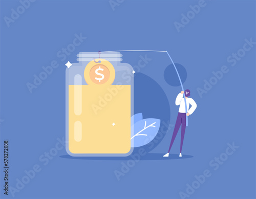 a thief steals money in the jar using bait. robbing money to get much money. get income illegally. crime. illustration concept design. vector elements