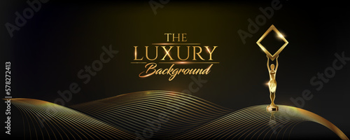 Black and Gold Award Background. Luxury Background. Modern Abstract Background. Thread Lines Effect. Black Gold Abstract Thread Lines Premium Luxury Template. 