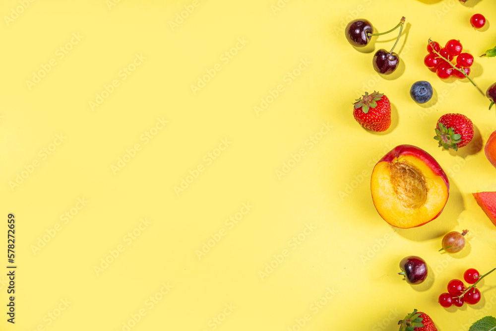 Summer fruit and berry flatlay Summer fruit and berry flatlay
