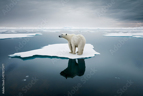 Isolation and Vulnerability in the Arctic: Capturing a Lone Polar Bear on a Melting Ice Floe with Telephoto Lens in Conservation-Themed Photography © aprilian