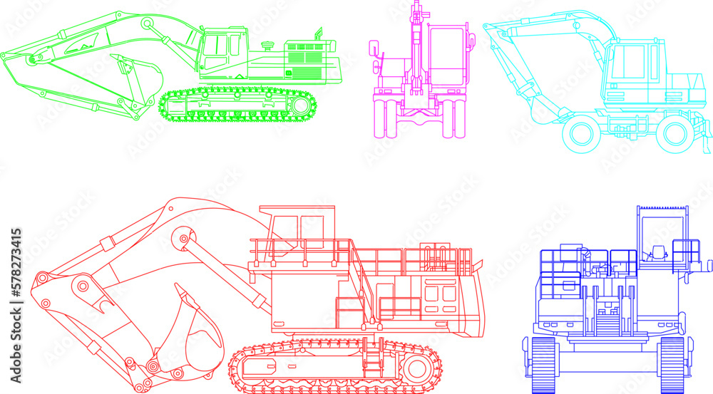Vector illustration sketch of colorful heavy excavator vehicle