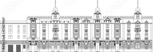 Vector sketch of classic skyscraper multi-storey building background illustration in big city