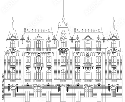 Vector sketch of classic skyscraper multi-storey building background illustration in big city