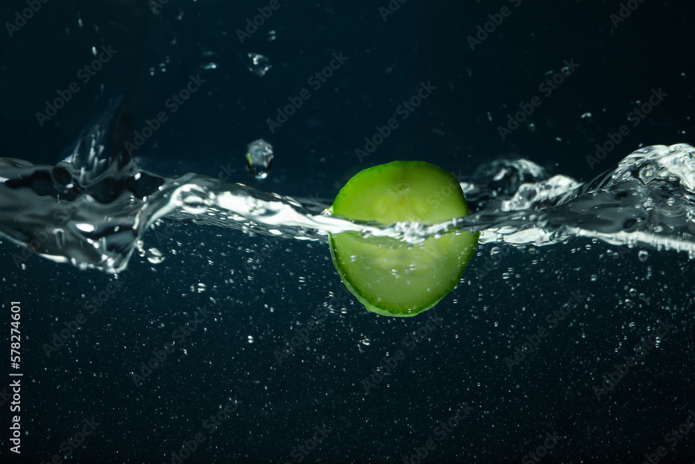 Slice of cucumber in water, concept of freshness