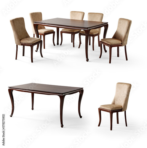  table and chair in a separate set isolated on white background . table , chair , armchair , dining table 