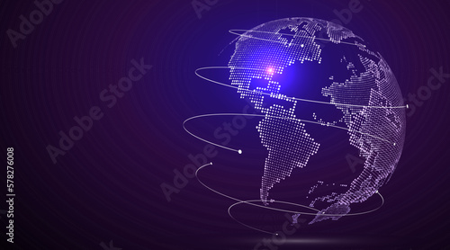 A modern futuristic background with a holographic Earth built of dots.