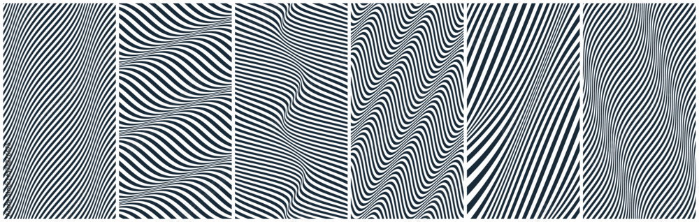 Wavy pattern with optical illusion. Black and white design. Abstract striped background. 3d vector illustration. - obrazy, fototapety, plakaty 
