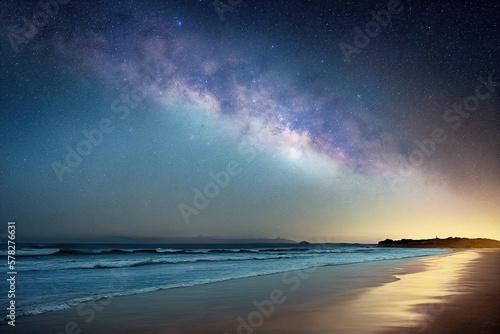 A nebula in the night sky above a beach landscape © Mat