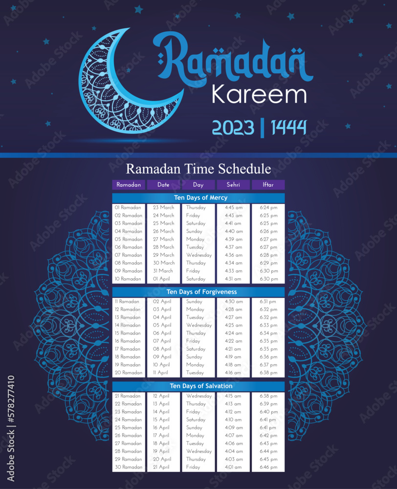 Gradient ramadan schedule calendar template design Stock Vector | Adobe