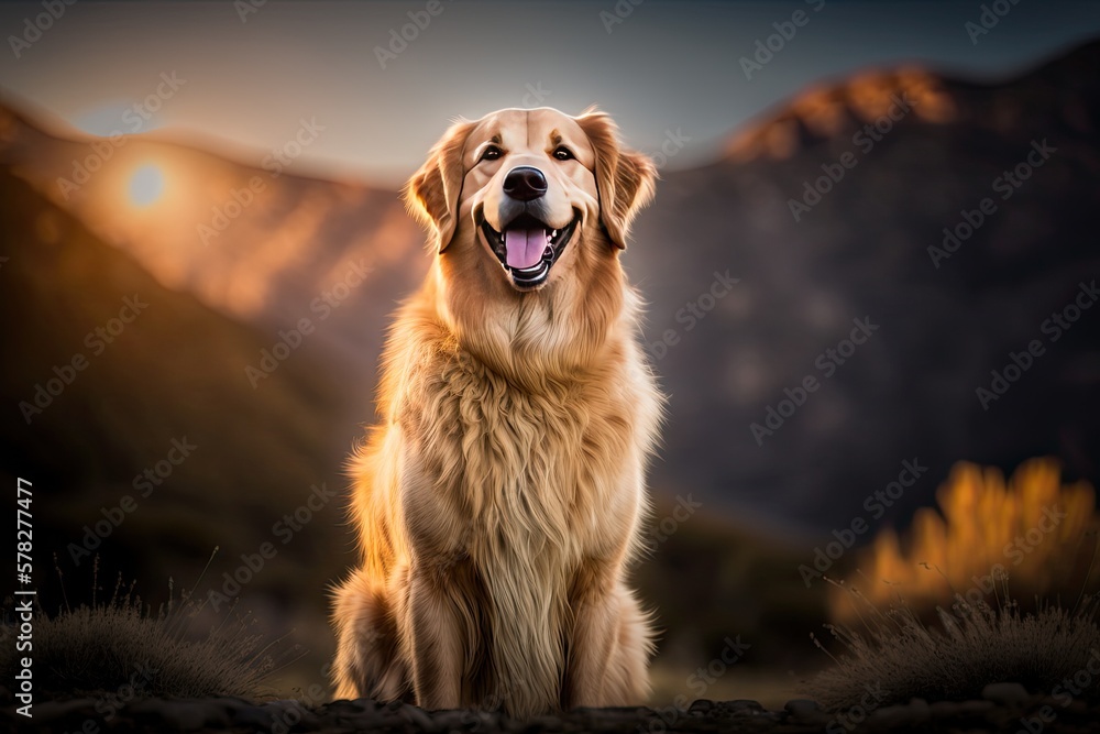 Obraz premium Golden retriever dog happiness and smile. Adorable pet.Generative ai