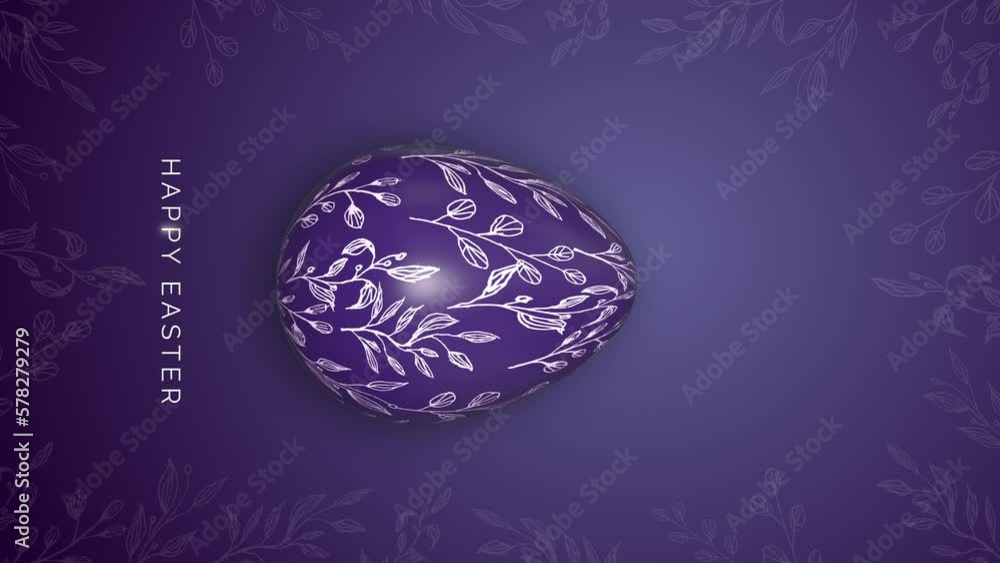 Vertical video. Rotation Easter egg with patterns. Happy Easter lettering on purple animated background. Looped video. Copy space empty space. Vertical video. Rotation Easter egg with patterns. Happy Easter lettering on purple animated background. Looped video. Copy space empty space.