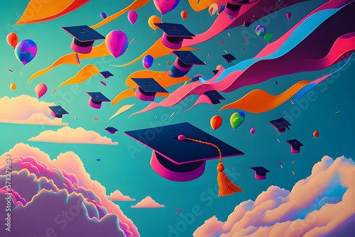 Graduation Caps Thrown in the Air poster concept. Generative AI