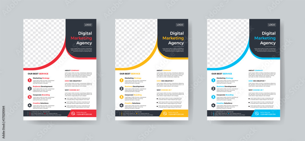 Corporate modern design poster flyer brochure cover layout template with circle graphic elements and space for photo background