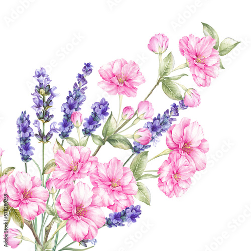 Purple watercolor lavender and sakura