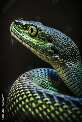 Mesmerizing Green Snake Close Up made with Generative AI