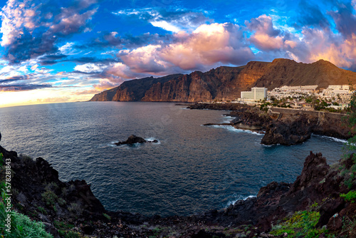 Beautiful sunset view of Los Gigantes in Tenerife Canary Islands Spain