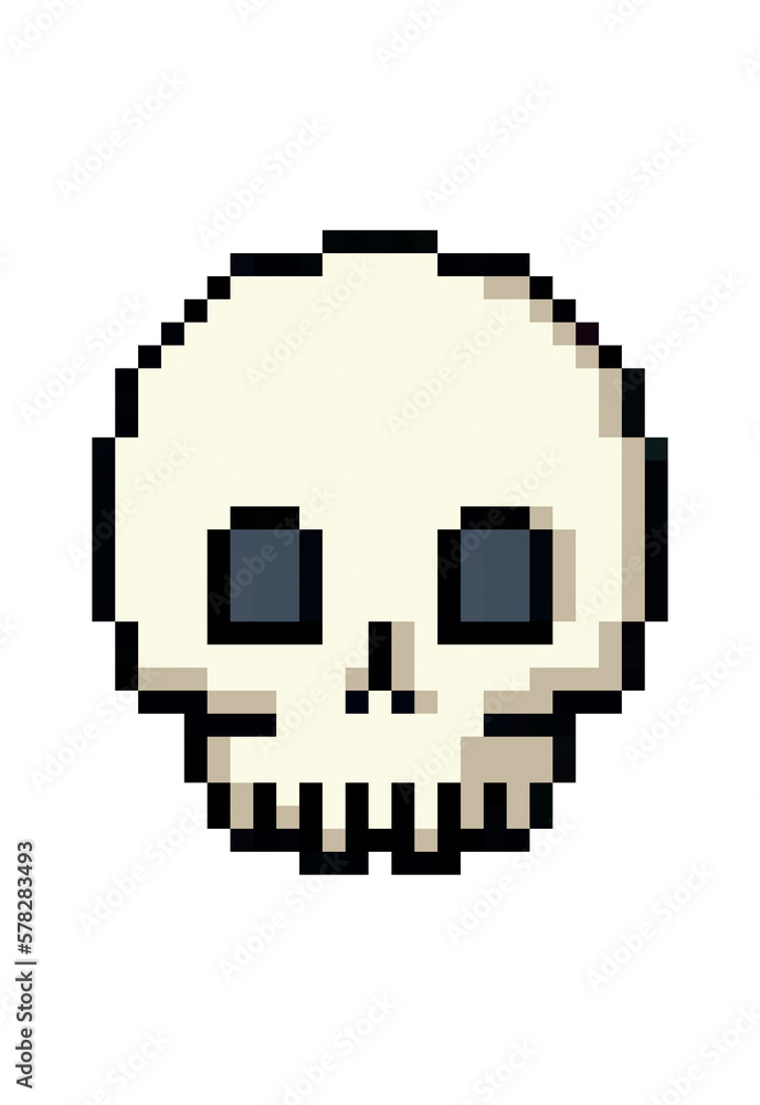 Pixel art: a cute simple yellow skull, isolated videogame item, 8 bit style.
Pixel art: a cute simple yellow skull, isolated videogame item, 8 bit style.