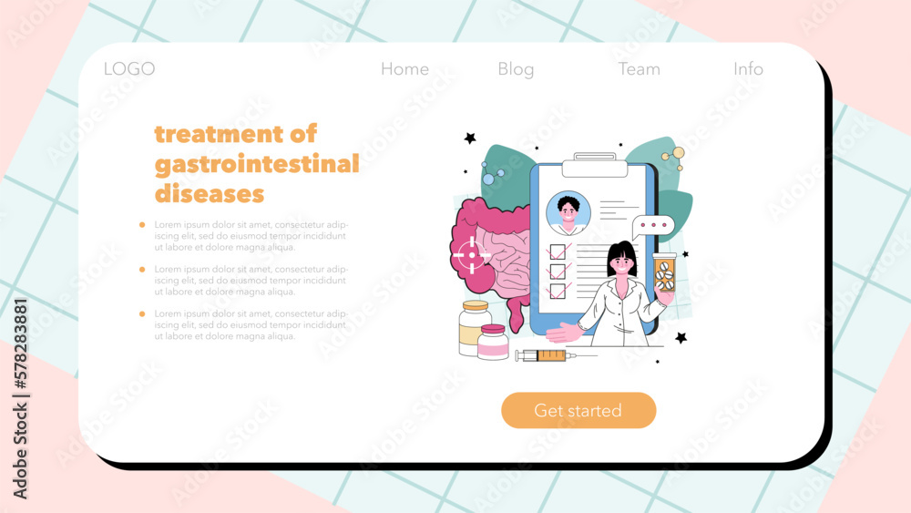 Proctologist web banner or landing page. Doctor examines and treating Proctologist web banner or landing page. Doctor examines and treating