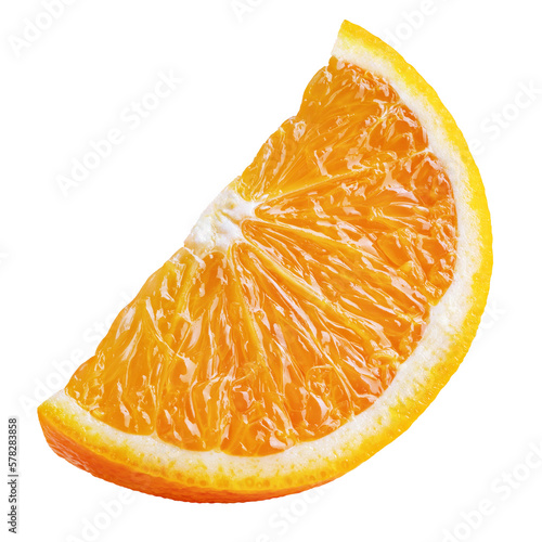  Sweet slice of orange citrus fruit isolated on transparent background Full depth of field.