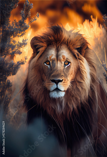 AI Generated image of a lion in nature professional color grading soft shadows © Eitan Baron