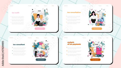 Tax consultant web banner or landing page set. Financial adviser'