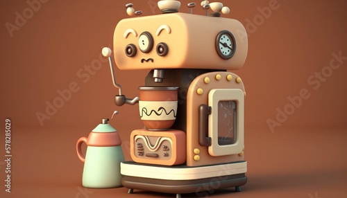 Cartoon coffee maker character, generative ai