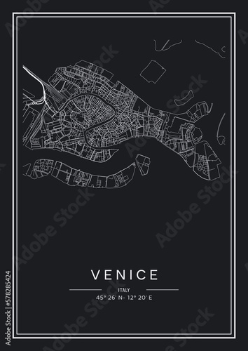 Black and white printable Venice city map, poster design, vector illistration.