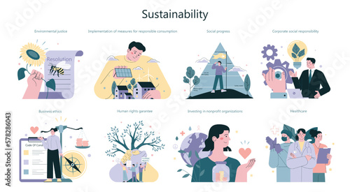 Sustainability concept set. Responsible consumption, environmental protection