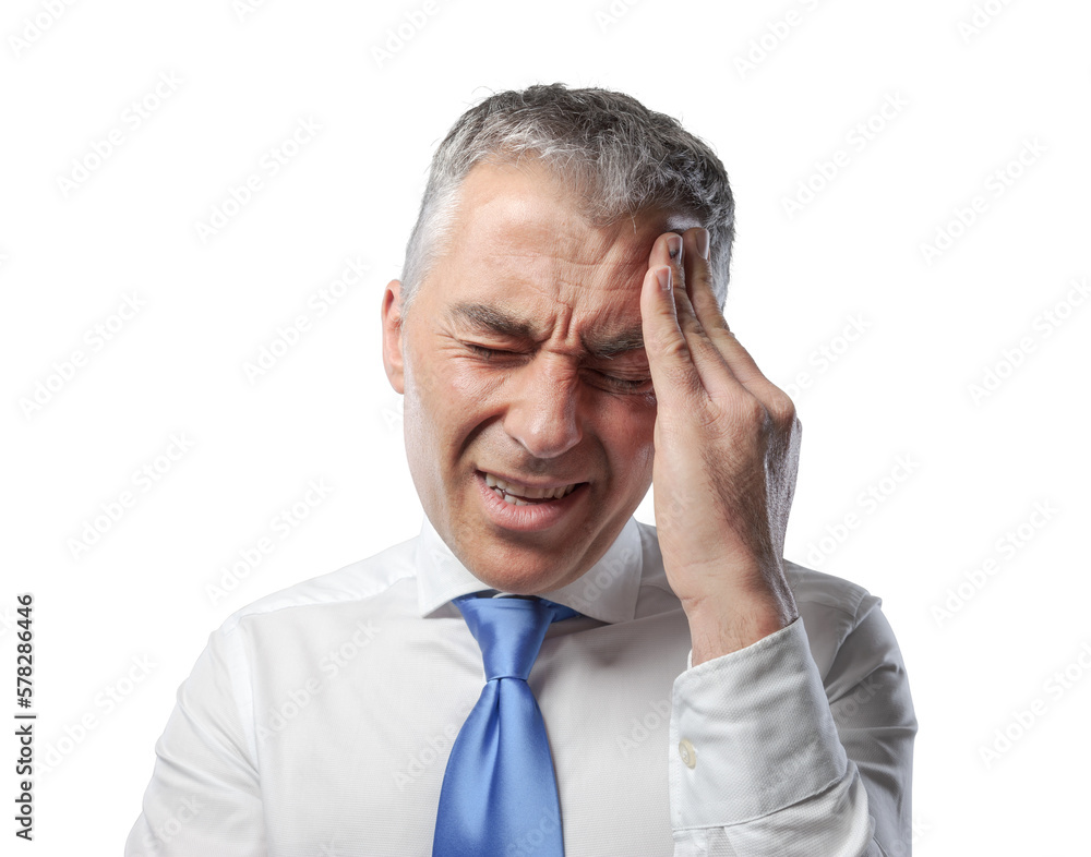 Stressed corporate businessman having a bad headache Stressed corporate businessman having a bad headache