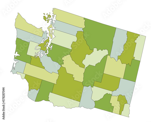 Highly detailed editable political map with separated layers. Washington.