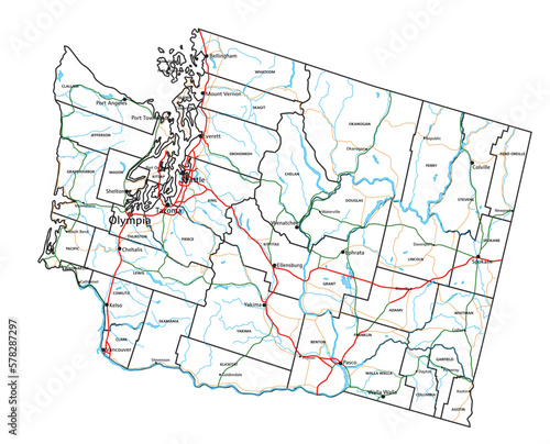 Washington road and highway map. Vector illustration. photo